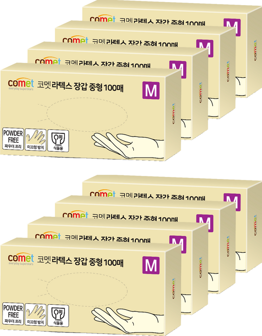 comet 乳膠手套, 白色, 中(M), 8盒
