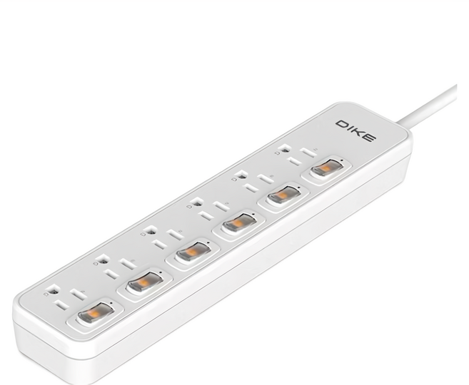 DIKE 安全加強型電源延長線組 6切6座 獨立控制 安全過載防護, 1.2m, 灰色, 1個