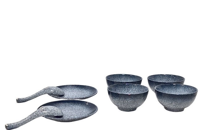 JUST HOME 日式質感陶瓷8件碗盤組, 藍色, 4個碗 + 2個湯匙 + 2個盤, 1組