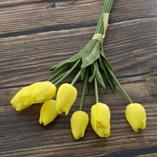 Floral M 花藝 荷蘭蜜桃鬱金香檸檬黃仿真花花材, 5個, 黃色