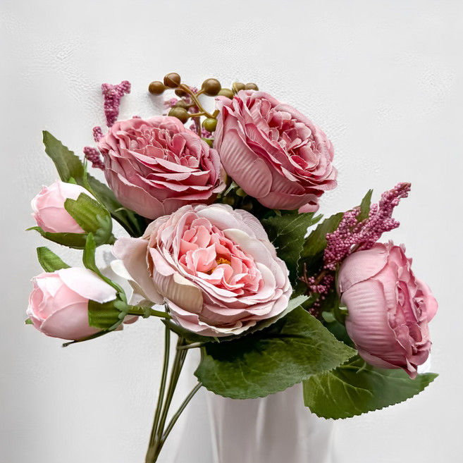 Floral M 花藝 仿真花 英倫復古玫瑰花花材, 莫蘭粉, 1個