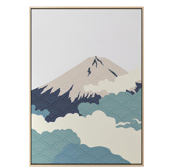 雲氣迷漫的富士山I 山景裝飾畫, 木色
