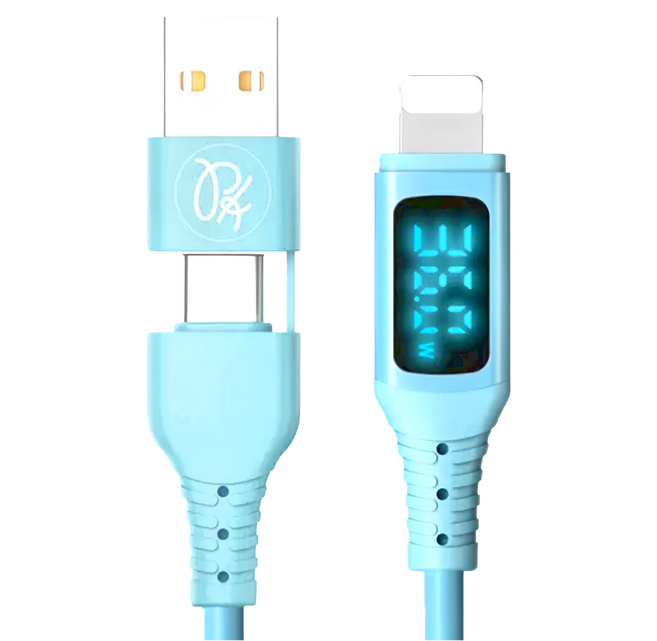 PICKOGEN 皮克全 二合一 Type-C/USB-Lightning 充電傳輸線, 1.2m, 藍色, 1條