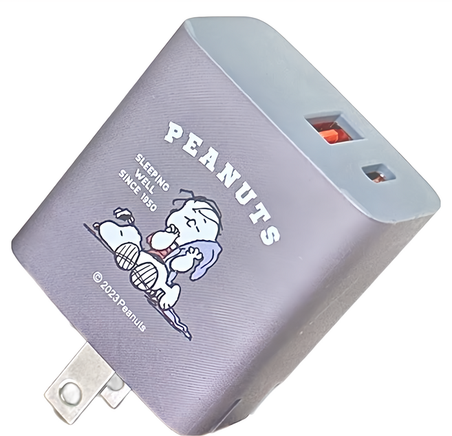 MING JENN 明震 史努比 雙Type-C+Type-A快充充電器 33W, 瞌睡, 1個