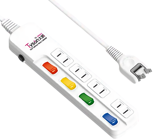 Tyson 太順電業 4切4座防雷擊延長線 TS-244AS 1650W, 1.8m, 白色, 1條
