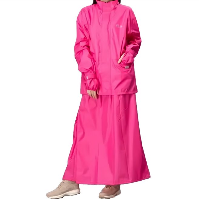 DongShen 東伸 裙襬搖搖女仕型套裝雨衣 晴雨防風防寒防曬三用 快速穿脫 雙層防水手套袖口設計 背面3M反光條透氣開口設計
