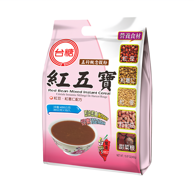 台糖 紅五寶 紅豆薏仁配方 即沖即食 奶素 營養食材, 1袋, 15包, 450g