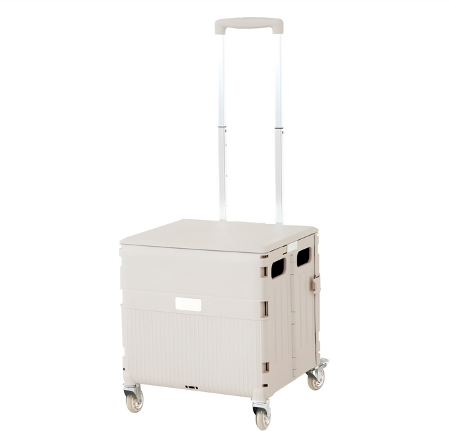 Cubien 滑蓋美型購物車 5秒折疊 靜音滾輪 輕量設計 堅固耐用 超大容量 承重力強, 奶咖, 1個