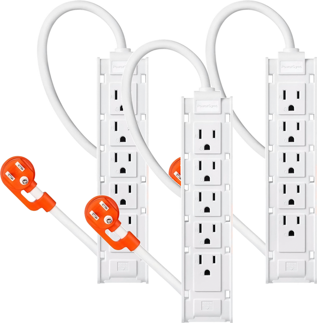 PowerSync 群加 1開10插雙面抗搖擺延長線 TSAS9010 21.9 x 4.85 x 2.4cm, 白色, 3條, 1m