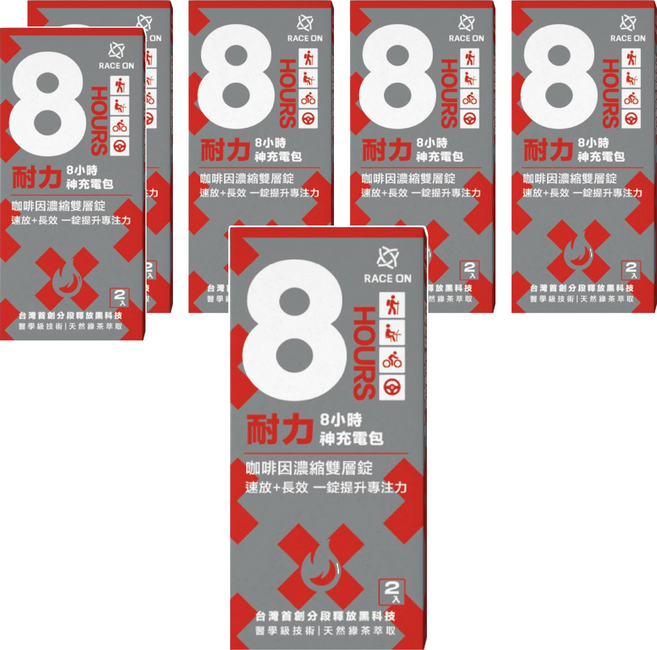 RACE ON 鋭速 耐力8小時神充電包 雙速咖啡因雙層錠, 2入, 6盒