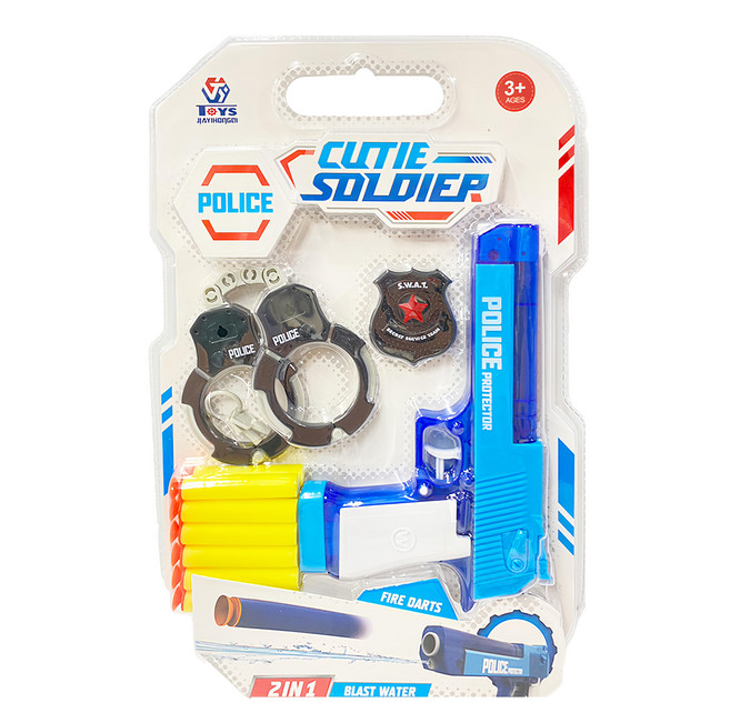 JIAYIHONGQI TOYS 安全2用軟彈手槍水槍 軟彈 12顆 + 手銬 + 64834, 1組, 顏色隨機