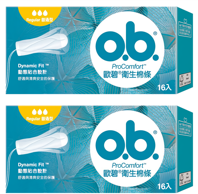 o.b. 歐碧 衛生棉條, 普通型, 16個, 2盒