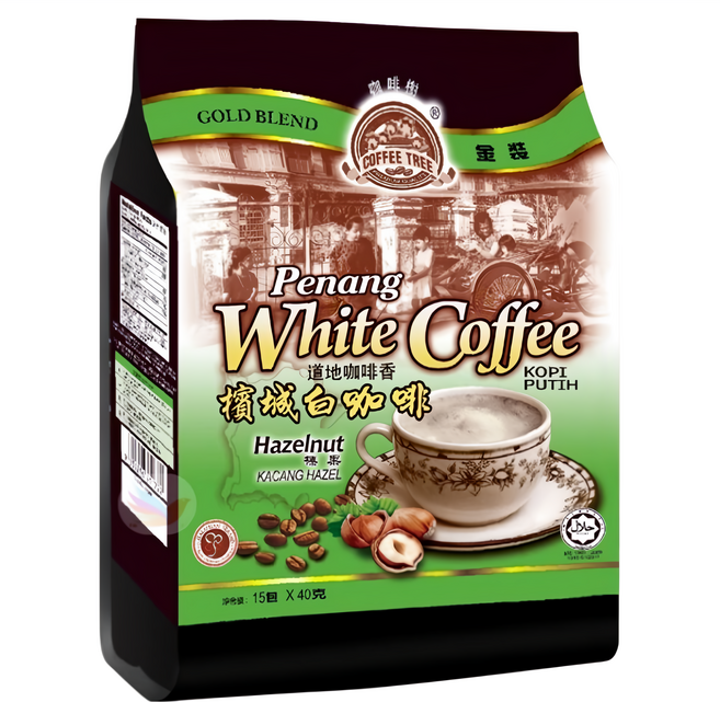 COFFEE TREE 咖啡樹 金裝檳城白咖啡 三合一 榛果風味 600g, 40g, 15包, 1袋