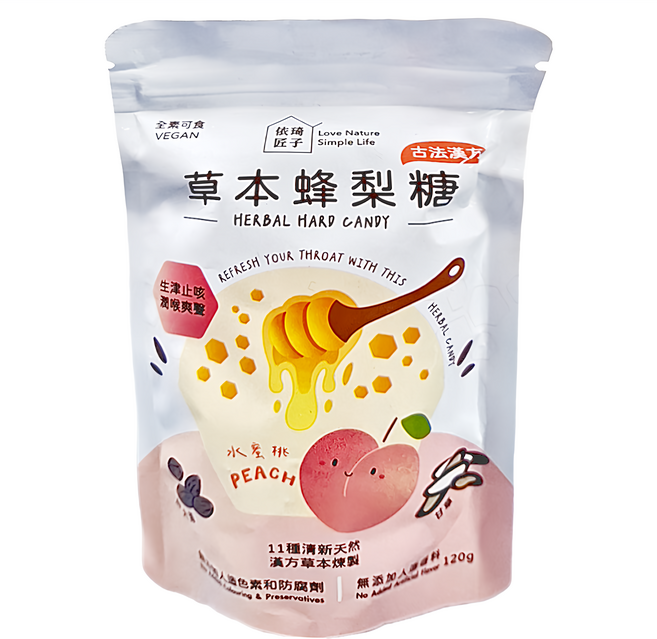 Love Nature Simple Life 依琦匠子 草本蜂梨糖 水蜜桃口味, 120g, 1包