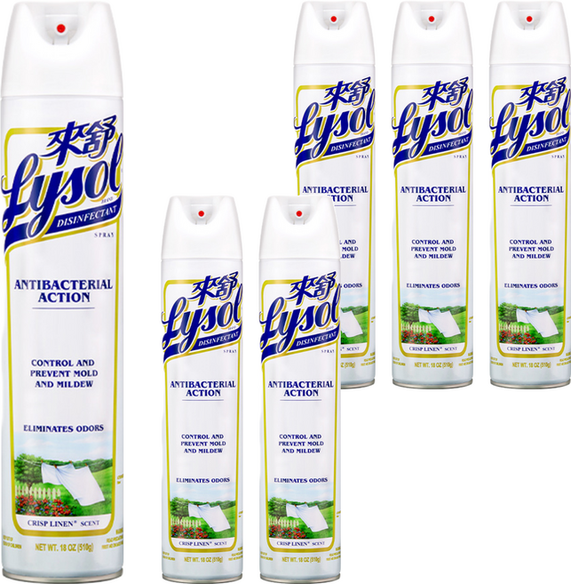 Lysol 來舒 噴霧抗菌清潔劑 清爽亞麻, 510g, 6瓶