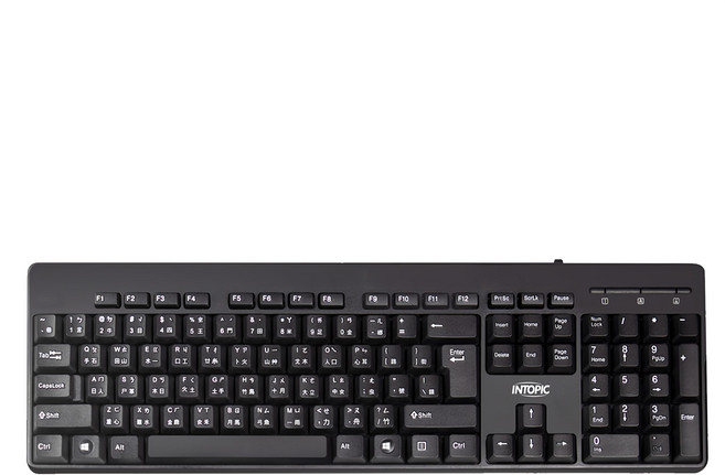 INTOPIC 廣鼎 USB標準鍵盤 特殊絲印鍵帽 耐磨性強 輕薄設計 收合式腳架 防潑水設計, Black, KBD-80, 製造軸, 1個