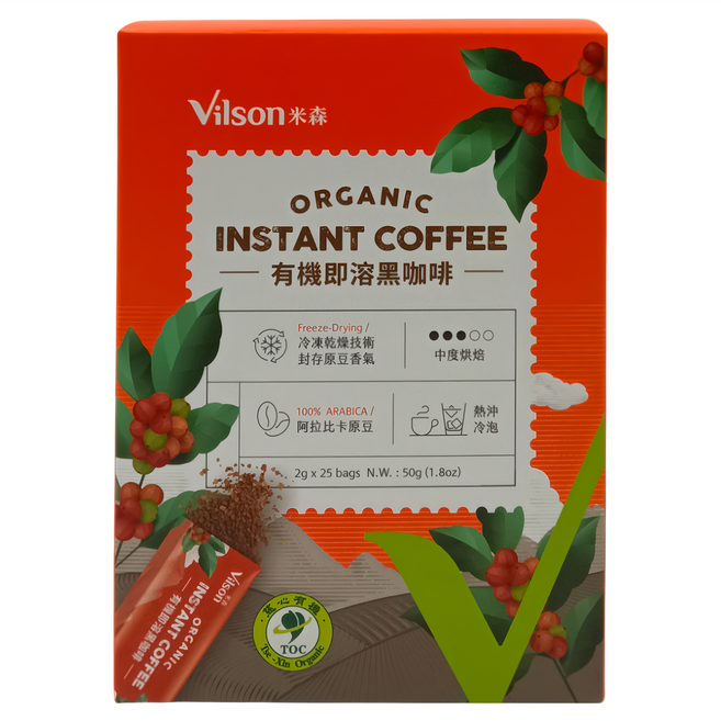 Vilson 米森 有機即溶黑咖啡, 2g, 25包, 1盒