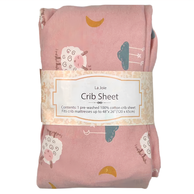 La Joie 喬依思 100%純棉彈性床包, 粉紅綿羊, 1個