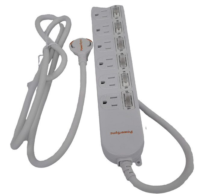 PowerSync 群加 6開6插防雷擊防突波延長線, 1.8m, 白色, 1個