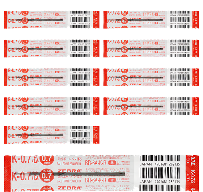 ZEBRA 斑馬牌 BIK7-R BR-6A-K-R K-0.7 替芯 0.7mm, 紅色, 10支