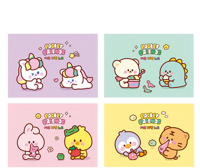 PINKFOOT Pocket Friends 方格筆記本套裝, 紫色+薄荷綠色+粉色+黃色, 2組