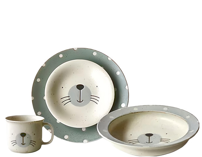 AWASAKA 粟坂 MoguMogu餐盤杯組 4p, 盤子 L(直徑23.5 x 2cm) + M(直徑16.5 x 2.5cm) + 湯盤直徑22.5 x 5cm + 馬克杯直徑9 x 7.5cm, 海豹, 1組