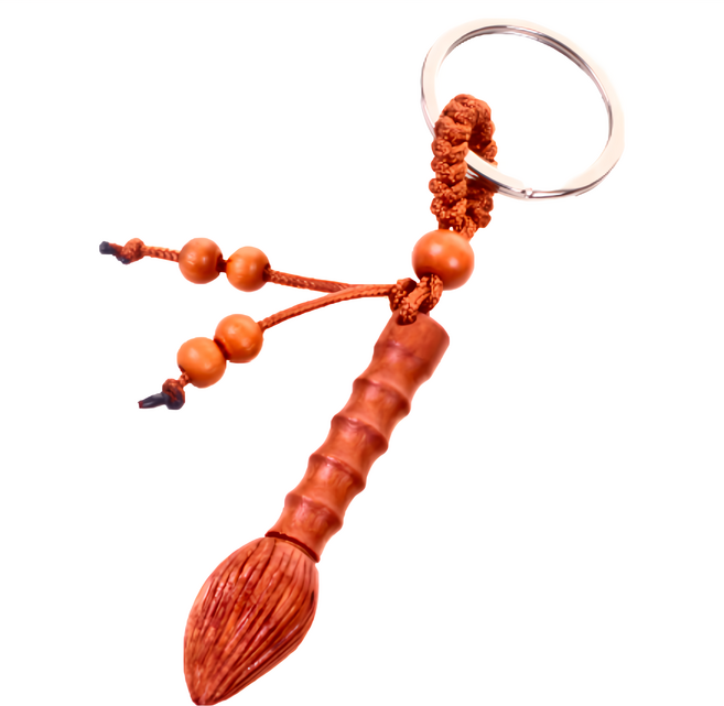 金榜題名文昌筆 桃花木 編織繩 金屬環 包包吊飾 汽車吊飾 吉祥平安, 橘棕色, 1支