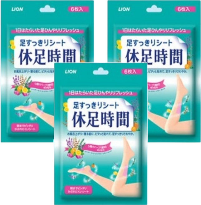 LION 獅王 休足時間 清涼舒緩貼片 含5種草本植物配方 保水凝膠貼布設計, 6片, 3包