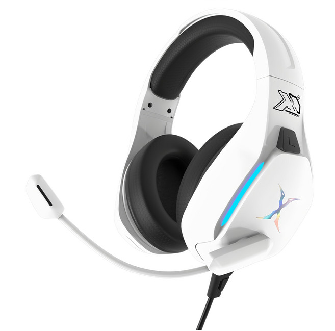 FOXXRAY 狐鐳 星航者 電競耳機麥克風 雙側藍色條狀發光 50mm複合式動圈單體 3D拼接網布耳罩頭梁, BAL67, 白色