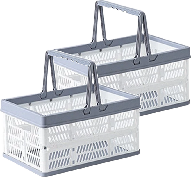 手提摺疊收納籃, 灰白色, 2個