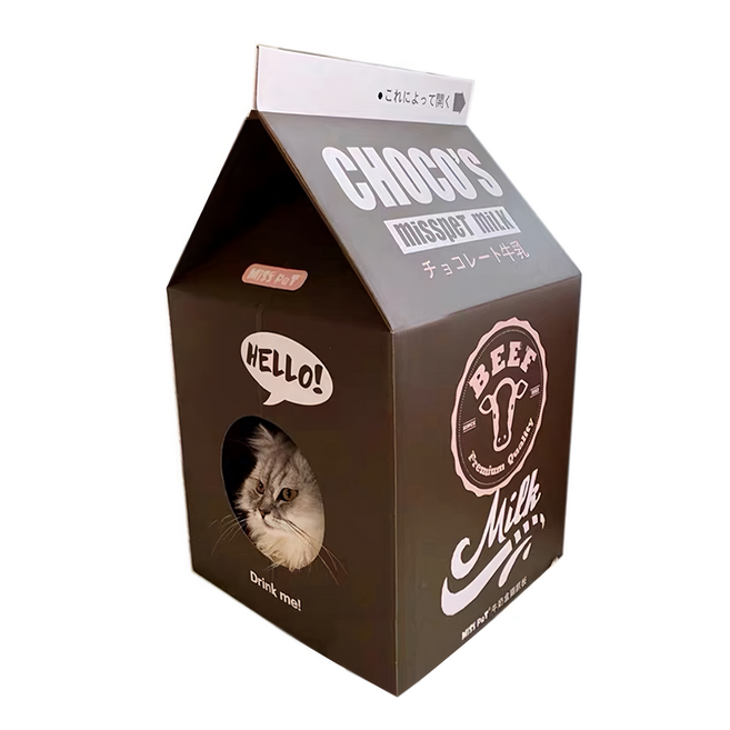 MISSPET 牛奶盒 貓抓屋 貓玩具, 棕色, 1個