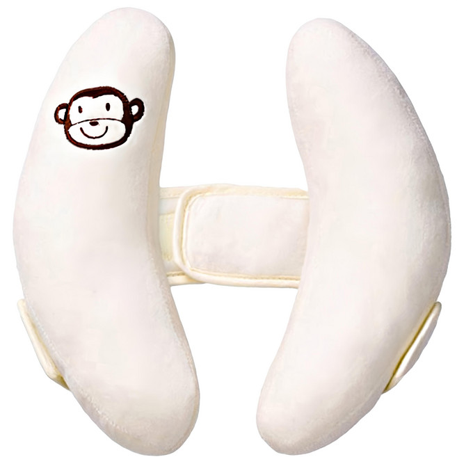 兒童安全座椅頭部固定枕 猴子圖案, 白色, 1個