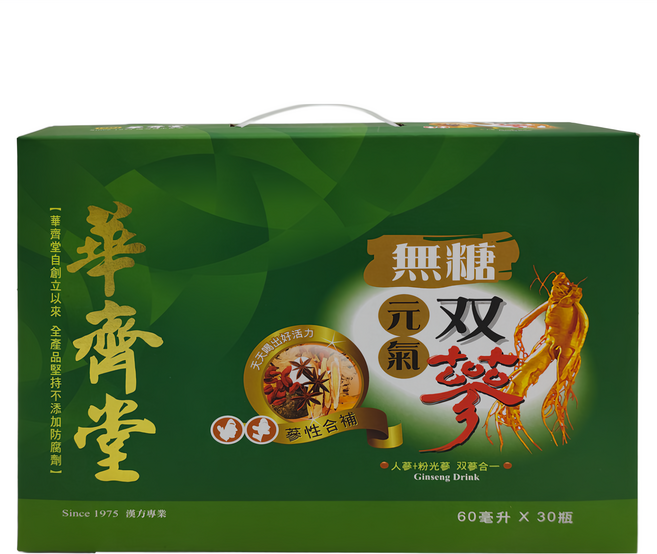 華齊堂 無糖元氣雙蔘, 60ml, 30瓶, 1盒