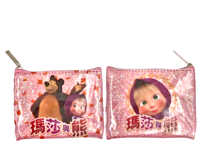 瑪莎與熊 閃亮方型零錢包 2入 尼龍材質