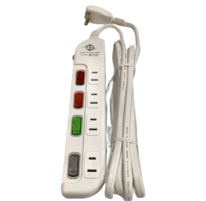 WeiTien 威電 過載斷電4開4座電源線組 2孔 160 x 45 x 25mm, 2.7m, 白色, 1組