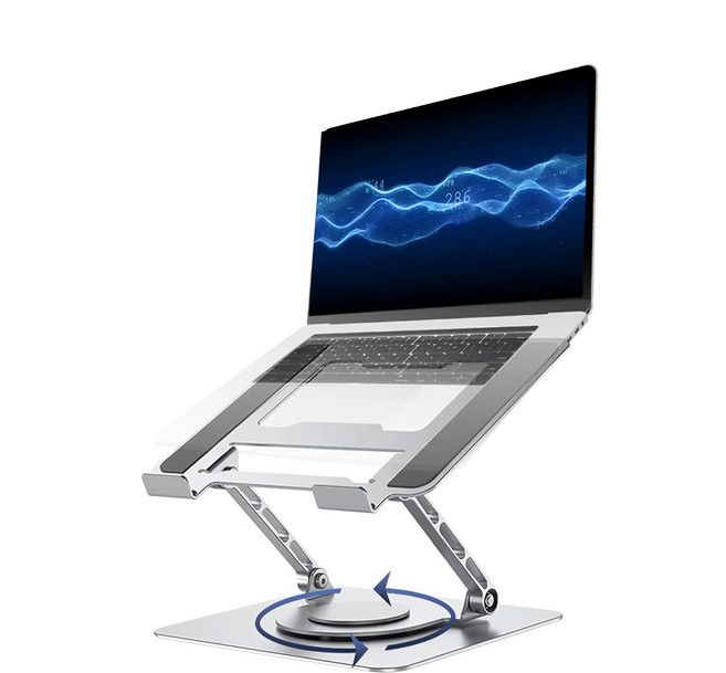 Ermutek 二木科技 全鋁合金360度旋轉雙軸摺疊式筆電平板支架 人體工學設計 適用於各種尺寸筆電手機平板 可調節高度 最大承重10公斤, 銀色 + 灰色, 1個