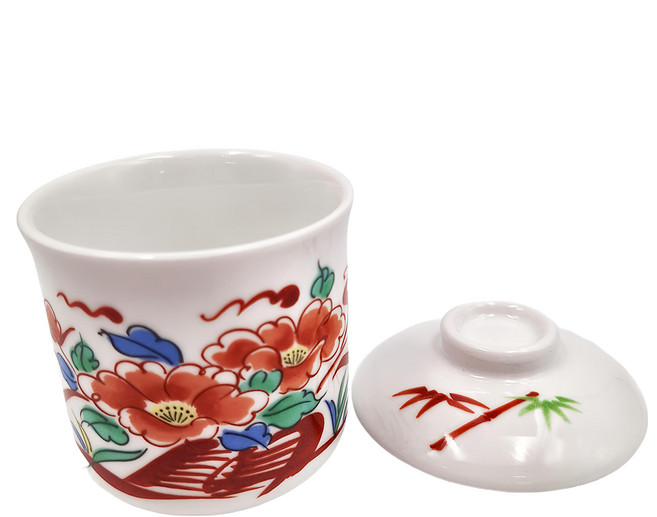 茶碗蒸杯 日本製, 赤繪牡丹, 1個