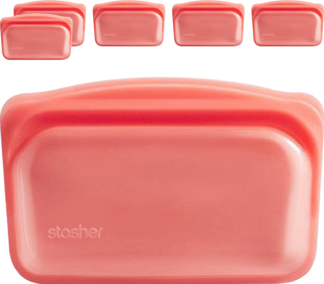 stasher 長形矽膠密封袋 紅色, 6個, 1入