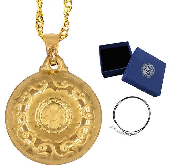 天相 六字箴言金蓮花舞動金鑲玉項鍊 + 黑繩, 1盒, 金色