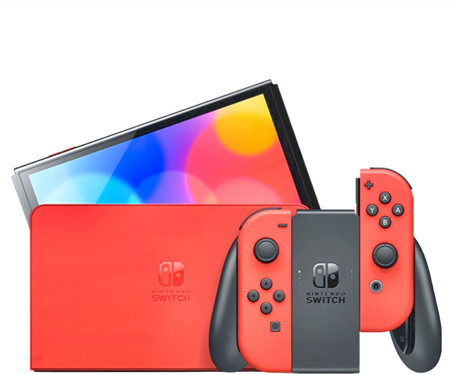 Nintendo 任天堂 SWITCH 台灣公司貨 OLED款式 遊戲主機 保固一年, 瑪利歐亮麗紅