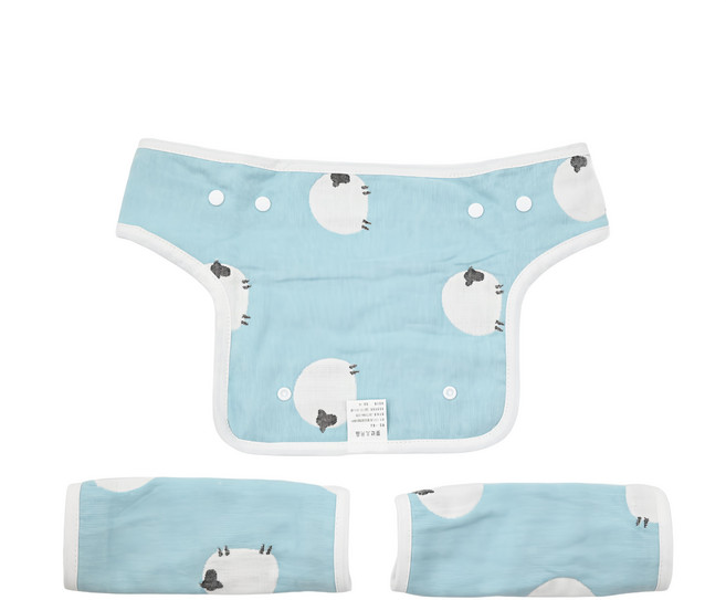 vanibaby 母嬰生活六層紗背帶口水巾組, 藍色綿羊款, 1組