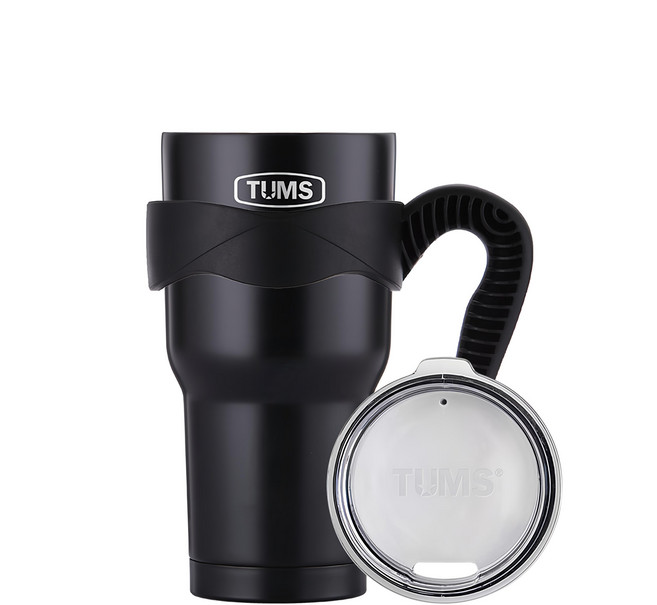 TUMS New Mega 系列 真空不鏽鋼保溫杯 + 杯蓋 + 手把 3件組, 黑色, 900ml, 1組