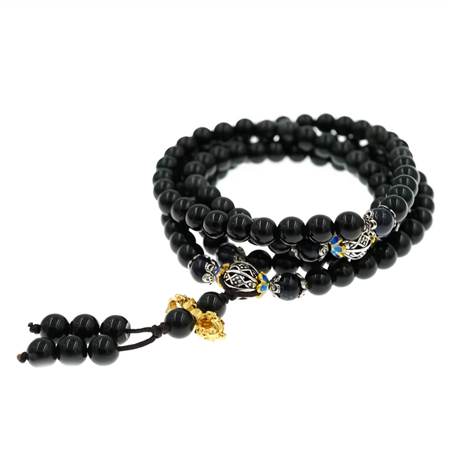 喜緣玉品 天然黑曜石除障金剛108念珠 台灣設計, 黑曜石 黑色, 1個