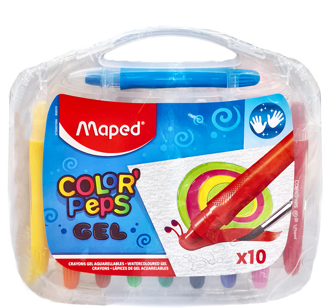 Maped 超滑順水溶性蠟筆 10色 旋轉筆桿設計 筆芯不易斷 不沾手 水彩般效果 大面積上色 覆蓋混色, 1盒