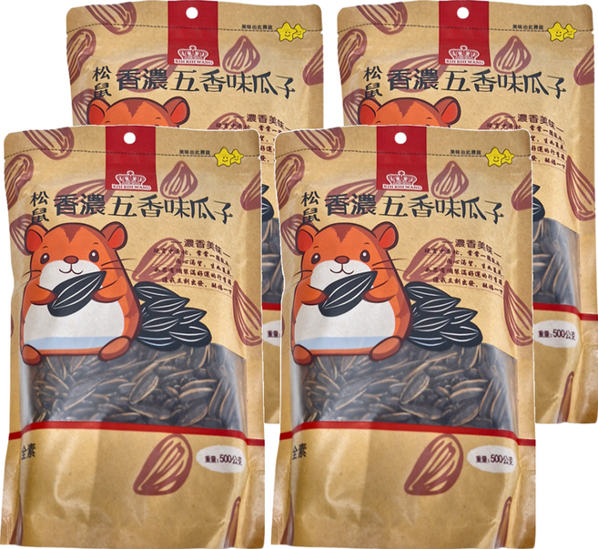 RIH RIH WANG 日日旺 松鼠香濃五香味瓜子, 500g, 4包