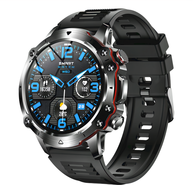 E-books V22 鋅合金Amoled高清全觸控多功能智慧手錶 IP67防塵防水 多種運動模式, 黑色 + 藍色, 1.43吋, 藍牙