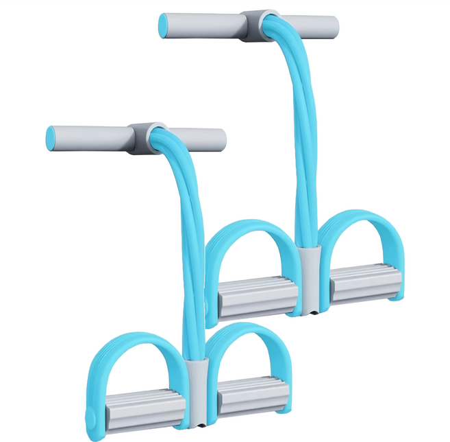 MICHAEL FITNESS 麥克健身 四管腳蹬拉力器 高密度泡棉防滑手柄 加粗不易斷 踩不斷軟腳蹬 海風藍 2個 26cmx48cm 120cm左右