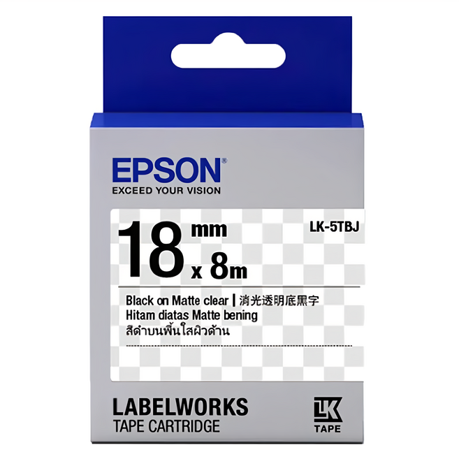 EPSON 消光霧面系列 標籤帶 18mm, 8m, 透明底黑字