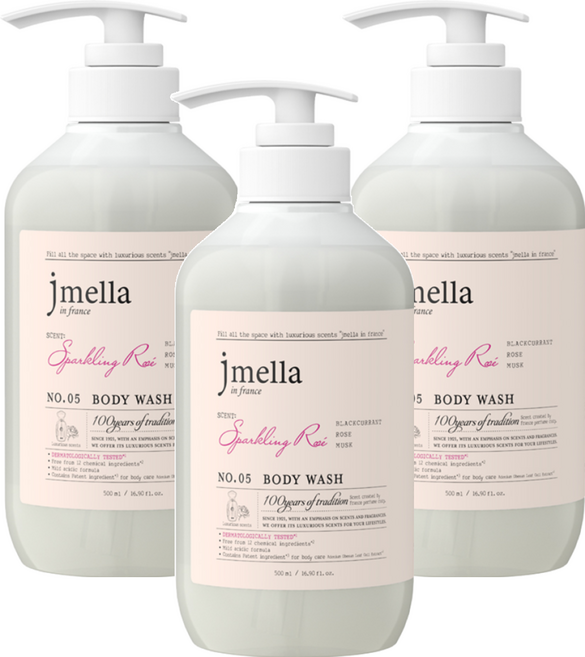 jmella 法式漫舞香水沐浴乳 No.05 Sparkling Rose, 500ml, 3瓶