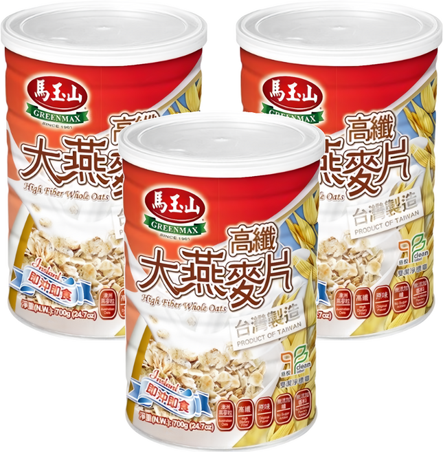 馬玉山 高纖大燕麥片, 700g, 3罐